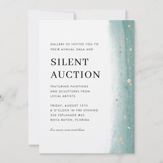Elegant Green Brush Stroke Gala & Silent Auction  Kaart (Voorkant)