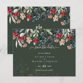 Elegant Green Burgundy Blue Floral Wedding Briefkaart