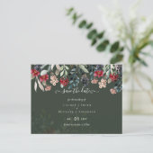 Elegant Green Burgundy Blue Floral Wedding Briefkaart (Staand voorkant)