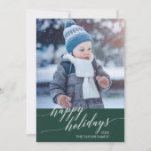 Elegant Green Calligraphy Prettige feestdagen Foto Feestdagenkaart (Voorkant)