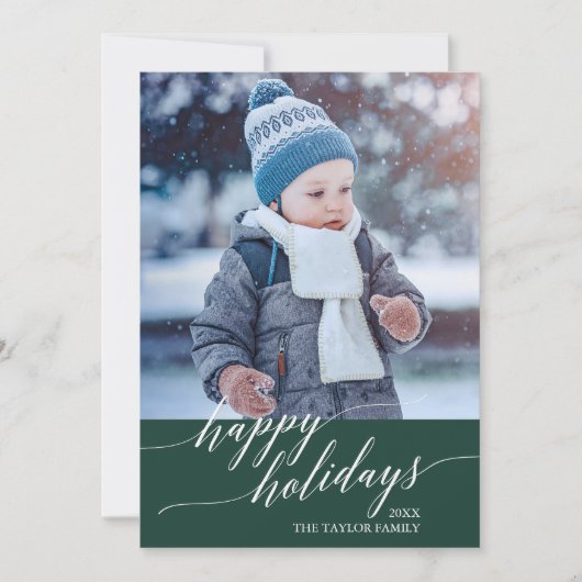 Elegant Green Calligraphy Prettige feestdagen Foto Feestdagenkaart (Voorkant)