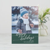 Elegant Green Calligraphy Prettige feestdagen Foto Feestdagenkaart (Staand voorkant)
