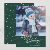 Elegant Green Calligraphy Prettige feestdagen Foto Feestdagenkaart (Voorkant / Achterkant)