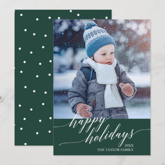 Elegant Green Calligraphy Prettige feestdagen Foto Feestdagenkaart (Voorkant / Achterkant)