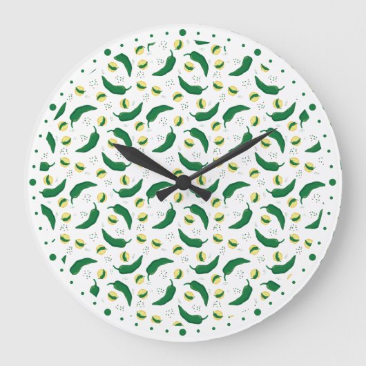Elegant Green Chili Pattern Grote Klok (Voorkant)