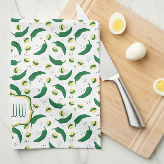 Elegant Green Chili Pattern Theedoek (Quarter Fold)
