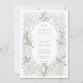 Elegant Green Chinoiserie Nature & Birds Wedding Kaart (Voorkant)