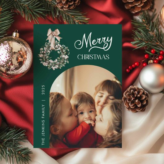 Elegant Green Christmas Arch Photo Card Feestdagenkaart