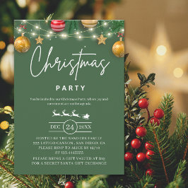 Elegant Green Christmas Party Invitation Kaart