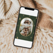 Elegant Green Christmas Photo Card with Gold Trees Feestdagenkaart