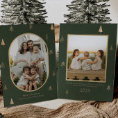 Elegant Green Christmas Photo Card with Gold Trees Feestdagenkaart