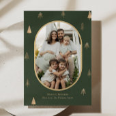 Elegant Green Christmas Photo Card with Gold Trees Feestdagenkaart