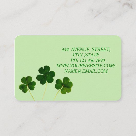 Elegant Green Clover St.Patrick Visitekaartje (Achterkant)
