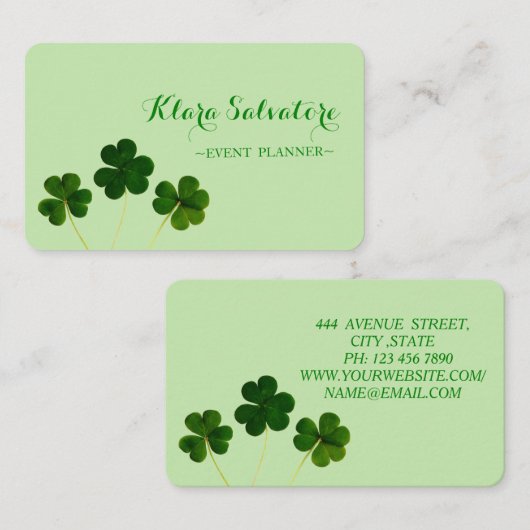Elegant Green Clover St.Patrick Visitekaartje (Voorkant / Achterkant)