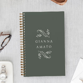 Elegant Green & Cream Botanical gepersonaliseerd Notitieboek