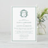 Elegant Green Crest Wedding Invitation Kaart (Staand voorkant)