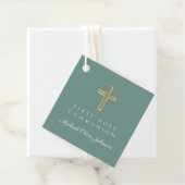 Elegant Green Cross Boy First Communion Bedankjes Labels (In situ)