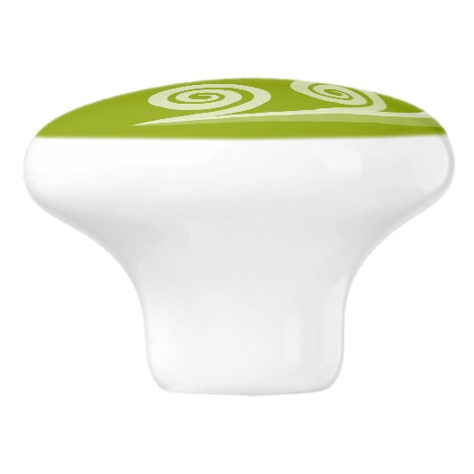 Elegant Green Curls & Swirls Ceramic Knob. Keramische Knop (Zijkant)