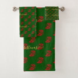 Elegant Green Custom kerst Holly Bad Handdoek