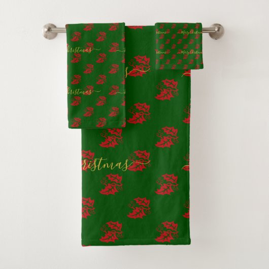 Elegant Green Custom kerst Holly Bad Handdoek (Insitu)