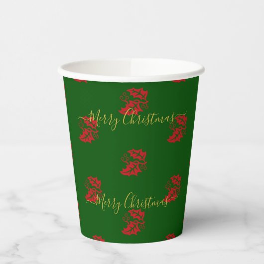 Elegant Green Custom kerst Holly Papieren Bekers (Links)