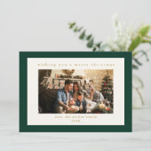 Elegant Green Custom Photo Christmas Holiday Kaart (Staand voorkant)