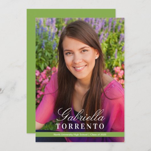 Elegant Green Custom Photo Graduparty Kaart (Voorkant / Achterkant)