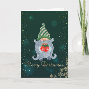 Elegant Green, Cute Gnome, Pine Tree Branches Feestdagen Kaart