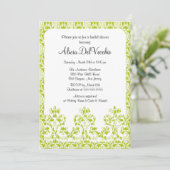 Elegant Green Damask Bridal Shower Invitation Kaart (Staand voorkant)