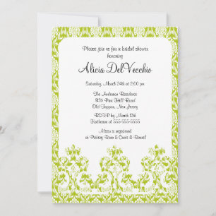 Elegant Green Damask Bridal Shower Invitation Kaart