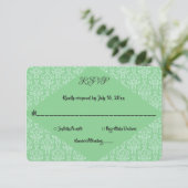 Elegant Green  Damask Classic Formal Wedding RSVP Kaartje (Staand voorkant)