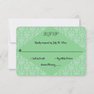 Elegant Green  Damask Classic Formal Wedding RSVP Kaartje