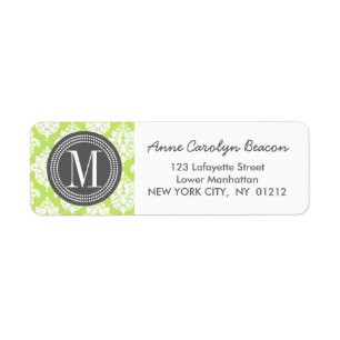 Elegant Green Damask gepersonaliseerd Etiket