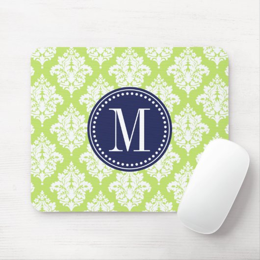 Elegant Green Damask gepersonaliseerd Muismat (Met muis)