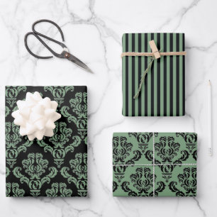 Elegant Green Damask Inpakpapier Vel