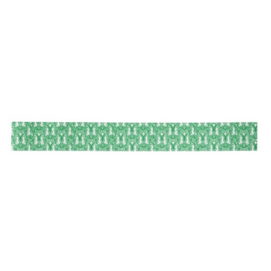 Elegant Green Damask Pattern Satijnen Lint (Voorkant)