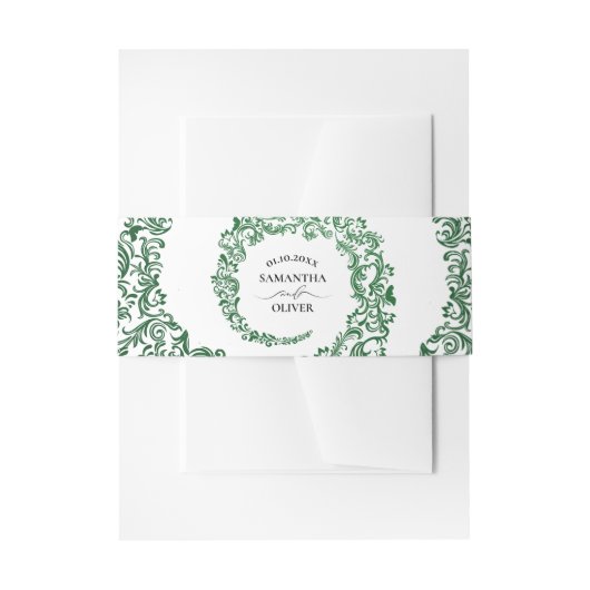 Elegant Green Damask Wedding Uitnodigingen Wikkel (Voorkant Voorbeeld)