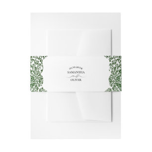 Elegant Green Damask Wedding Uitnodigingen Wikkel