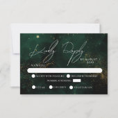 Elegant Green Dark Magic Gold Wedding RSVP Kaartje (Voorkant)