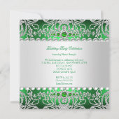 Elegant Green Diamonds Silver Floral Birthday Kaart (Achterkant)