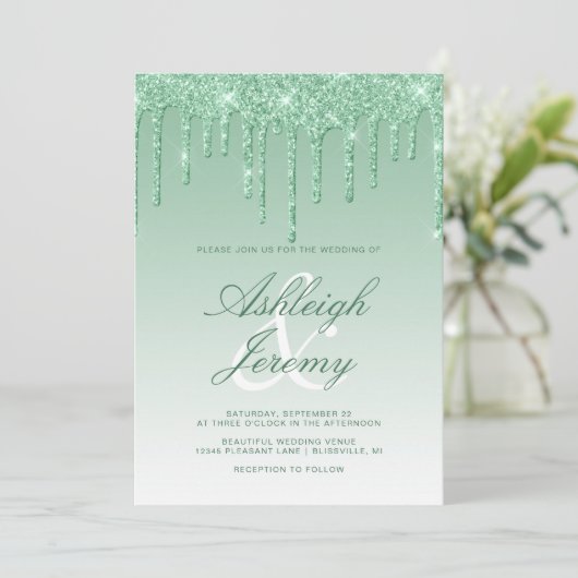 Elegant Green Driving Glitter Script Weddenschap Kaart (Staand voorkant)