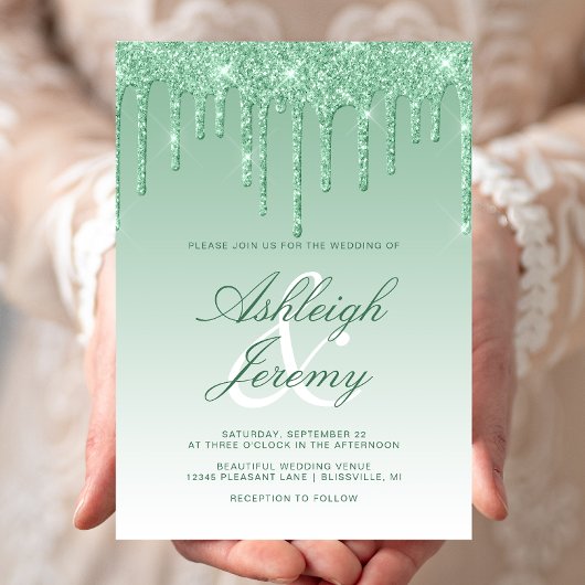 Elegant Green Driving Glitter Script Weddenschap Kaart