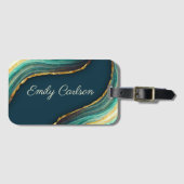 Elegant green emerald marble art faux goudglitter bagagelabel (Voorkant (horizontaal))