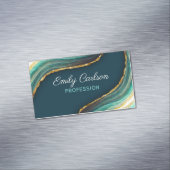 Elegant green emerald marble art faux goudglitter magnetisch visitekaartje (Voorbeeld)