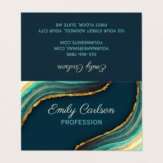 Elegant green emerald marble art faux goudglitter visitekaartje (Buitenkant ongevouwen)