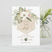 Elegant Green en Beige Palm Leaves Floral Save The Date (Staand voorkant)