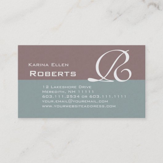 Elegant Green en Brown Textured Monogram Classic Visitekaartje (Voorkant)