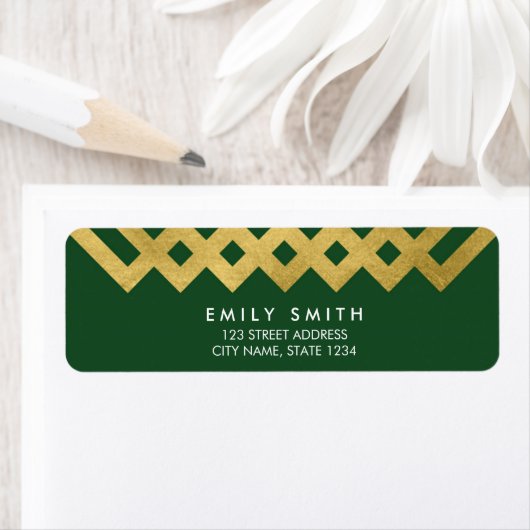 Elegant Green en Faux Gold Geometric Address Etiket (Insitu)