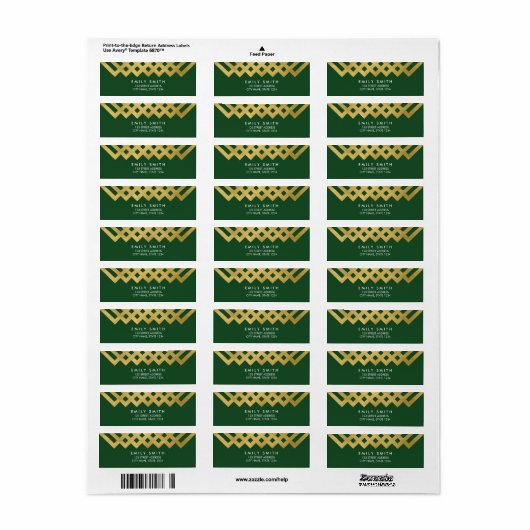 Elegant Green en Faux Gold Geometric Address Etiket (Full Sheet)