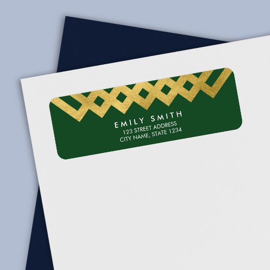 Elegant Green en Faux Gold Geometric Address Etiket